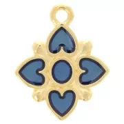 Pendentif fleur 17.5x14mm motif coeur résine époxy vitrail Doré à l'or fin - Bleu