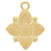 Pendentif fleur 17.5x14mm motif coeur résine époxy vitrail Doré à l'or fin - Bleu