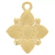 Pendentif fleur 17.5x14mm motif coeur résine époxy vitrail Doré à l'or fin - Bleu