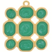 Pendentif carré 27x25 mm résine époxy - Doré à l'or fin - Vert nacré|raw }}