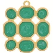 Pendentif carré 27x25 mm résine époxy - Doré à l'or fin - Vert nacré