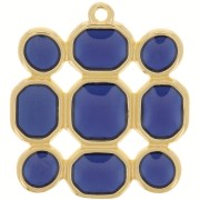 Pendentif carré 27x25 mm résine époxy vitrail - Doré à l'or fin - Bleu
