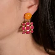 Pendentif carré 27x25 mm résine époxy vitrail - Doré à l'or fin - Bleu