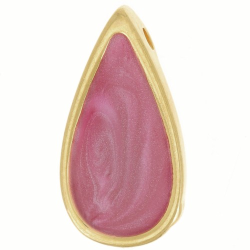 Pendentif goutte 17x9 mm résine époxy - Doré à l'or fin - Prune nacré x1