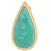 Pendentif goutte 17x9 mm résine époxy - Doré à l'or fin - Vert nacré x1