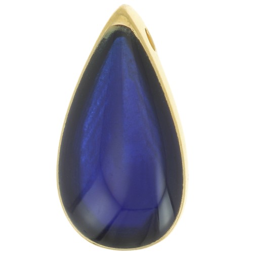 Pendentif goutte 17x9 mm résine époxy effet vitrail - Doré à l'or fin - Bleu x1