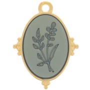 Pendentif ovale 21x15 mm motif fleur avec résine époxy - Doré à l'or fin - Bleu x1