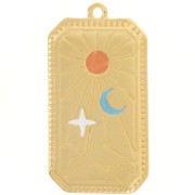 Pendentif rectangle 33x17mm motif soleil & lune -résine époxy - Doré à l'or fin x1