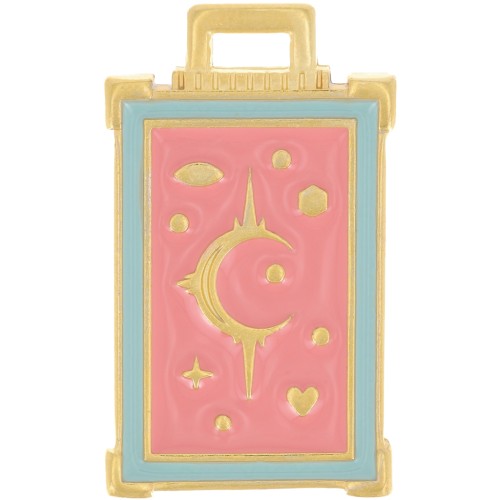 Pendentif rectangle 30x18 mm motif lune & étoile - Doré à l'or fin - Rose x1