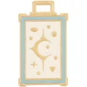 Pendentif rectangle 30x18 mm motif lune & étoile - Doré à l'or fin - Ivoire x1