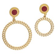 Pendentif rond effet chaîne gourmette 44 mm - Doré à l'or fin x1