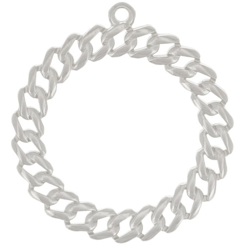 Pendentif rond effet chaîne gourmette 29 mm - Placage Argent fin x1