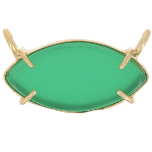 Pendentif navette  21x13 mm en verre - Doré à l'or fin - imitation Onyx vert x1
