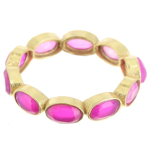 Bague fine - pierre gemme teintée Calcédoine rose - Taille 53 - Doré à l'or fin x1