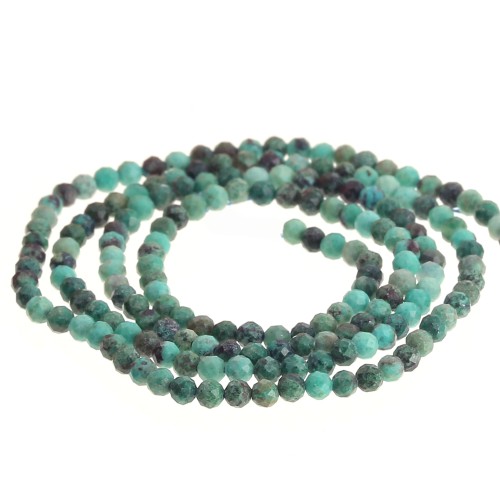 Perles rondes facettées 2 mm pierre gemme - Chrysocolle x32cm