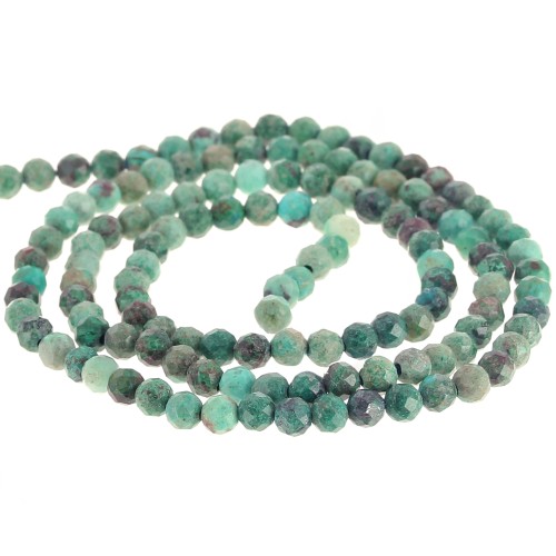 Perles rondes facettées 3 mm pierre gemme - Chrysocolle x39cm