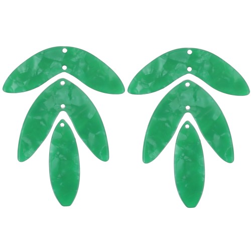 Set de 6 pendentifs feuilles 62x45 mm en acétate à monter - Vert nacré