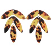 Set de 6 pendentifs feuilles 62x45 mm en acétate à monter - Marron - Noir|raw }}