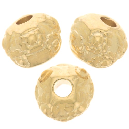 Perles rondes aplaties 6 mm motif fleur - Doré à l'or fin x5