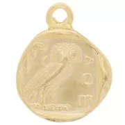 Pendentif pièce de monnaie grecque 21 mm - motif chouette - Doré à l'or fin x1