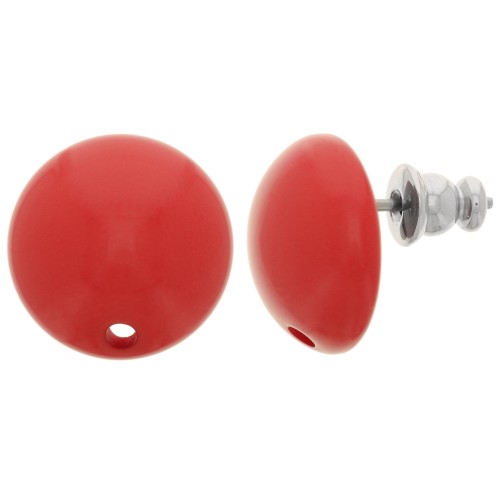 Clous d'oreilles ronds 14 mm en résine - Rouge clair x2