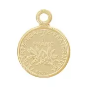 Breloque pièce de monnaie 8 mm - 1 Franc - Plaqué or 3 microns x1