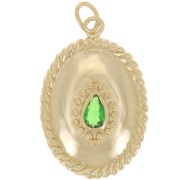 Pendentif ovale effet corde 24x16mm oxyde de zirconium Plaqué Or 3 microns - Vert
