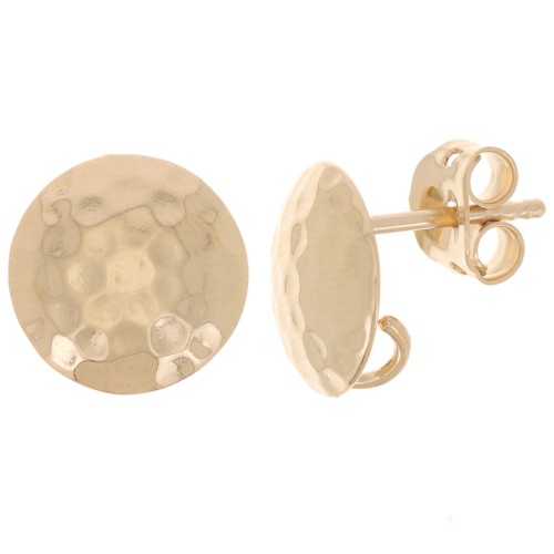 Clous d'oreilles rond martelé 11 mm - anneau ouvert - Plaqué Or 3 microns x2