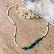 Perles chips 5 - 8 mm en pierre gemme  - Malachite x78cm