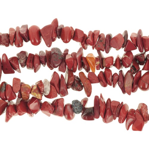 Perles chips 5 - 8 mm en pierre gemme  - Jaspe rouge x80cm