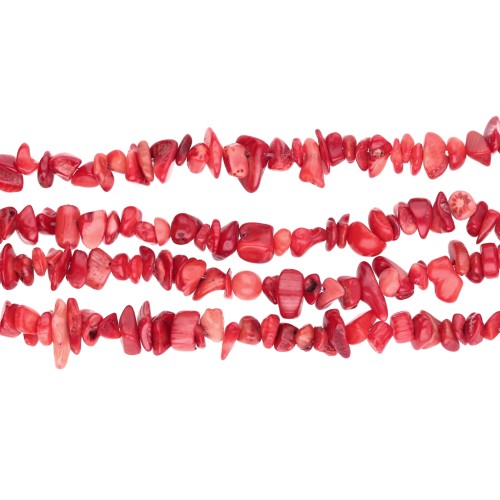 Perles chips 5 - 8 mm en bambou de mer teinté - Rouge corail x80cm