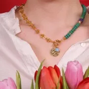 Perles rondelles - Heishi en verre 8x5 mm - Vert sapin x39cm