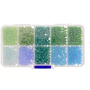 Assortiment perles rondelles facettées - rondes aplaties 4x3mm - Vert - Bleu x1000