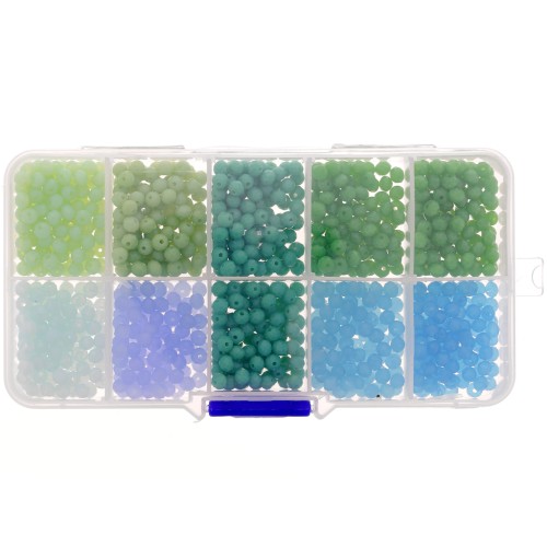 Assortiment perles rondelles facettées - rondes aplaties 4x3mm - Vert - Bleu x1000