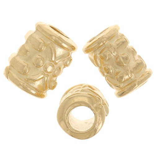 Perles tubes travaillés 7x5 mm - Doré à l'or fin x5