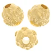Perle ronde motif fleur 8 mm - Doré à l'or fin x1