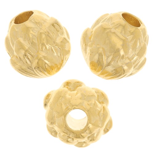 Perle ronde motif fleur 8 mm - Doré à l'or fin x1