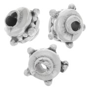 Perles rondes aplaties 8x6 mm avec petites boules - Argenté vieilli x5|raw }}