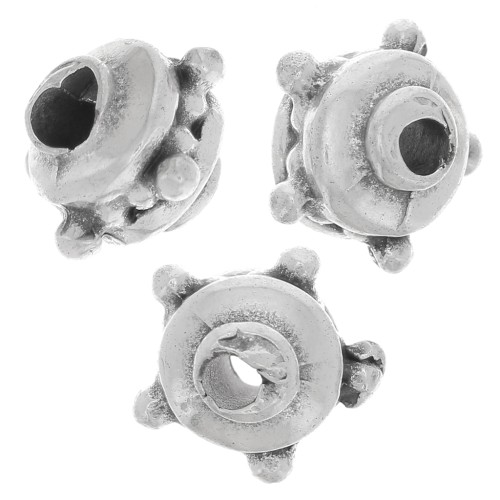 Perles rondes aplaties 8x6 mm avec petites boules - Argenté vieilli x5