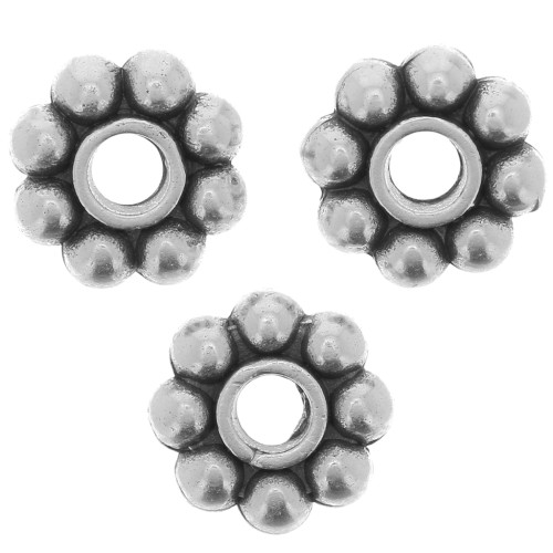 Perles rondelles fleur 7 mm - Argenté vieilli x10