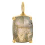 Pendentif rectangle facetté serti griffe 12x6 mm Arg 925 Doré Or fin - Labradorite