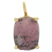 Pendentif rectangle facetté serti griffe 12x6mm Argent 925 Doré Or fin - Rhodonite