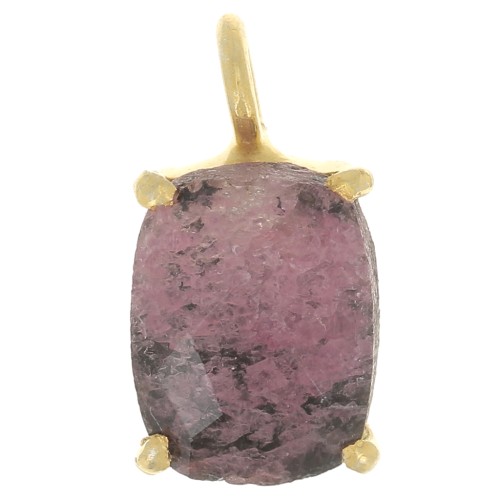 Pendentif rectangle facetté serti griffe 12x6mm Argent 925 Doré Or fin - Rhodonite