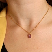 Pendentif rectangle facetté serti griffe 12x6mm Argent 925 Doré Or fin - Rhodonite