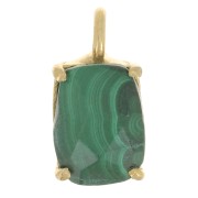 Pendentif rectangle facetté serti griffe 12x6mm Argent 925 Doré Or fin - Malachite|raw }}