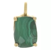 Pendentif rectangle facetté serti griffe 12x6mm Argent 925 Doré Or fin - Malachite