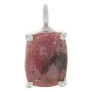 Pendentif rectangle facetté avec serti griffe 12x6 mm - Argent 925 - Rhodonite|raw }}