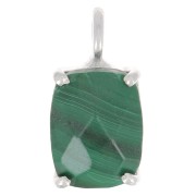 Pendentif rectangle facetté avec serti griffe 12x6 mm - Argent 925 - Malachite