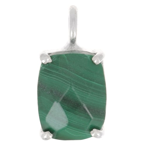 Pendentif rectangle facetté avec serti griffe 12x6 mm - Argent 925 - Malachite