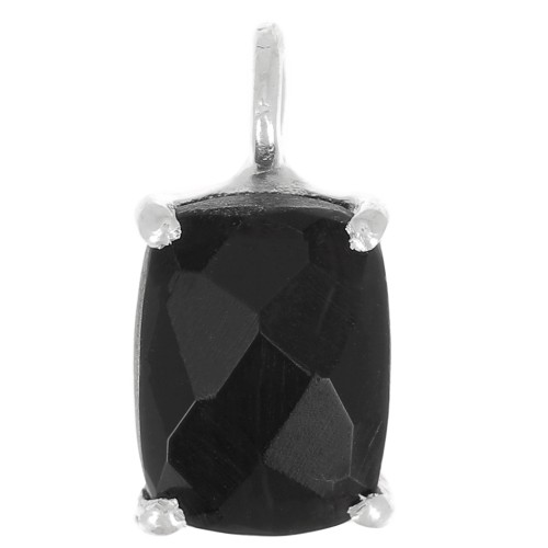 Pendentif rectangle facetté avec serti griffe 12x6 mm - Argent 925 - Onyx noir